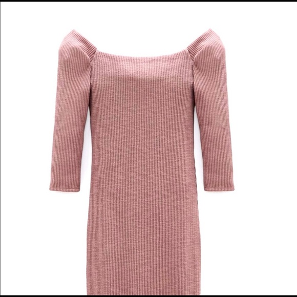 Zara Ribbed Midi Dress Mauve Square Neck Size M - Picture 5 of 8